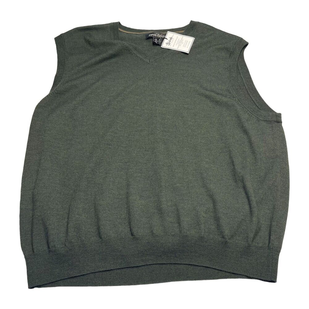 Kenneth Roberts Platinum Sweater Men's 2XL Green 100% Wool Knit V-Neck Pullover